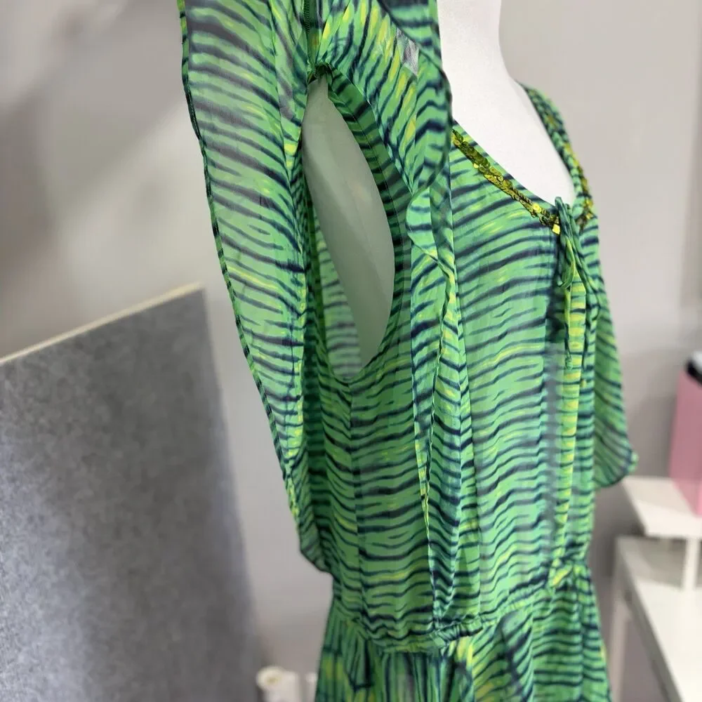 Victorias Secret Green Tie Dye Sequin Trim Sheer Swim Cover Up Tunic Dress M/L